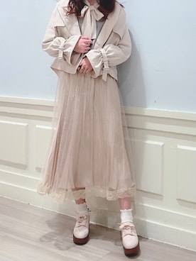 「ボウタイブラウス」｜「アイテム（トレンチコート）」を使った、natsuさん（レディース・162cm）の春コーディネート