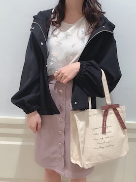 「Iラインスカート」｜「アイテム（ブルゾン）」を使った、natsuさん（レディース・162cm）の春コーディネート
