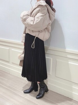 「プリーツ」｜「アイテム（ダウンジャケット/コート）」を使った、natsuさん（レディース・162cm）の冬コーディネート