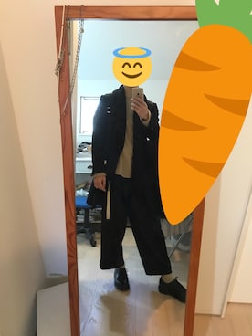 「KATHARINE HAMNETT LONDON （キャサリンハムネットロンドン）のアイテム（チェスターコート）」を使った、メモ帳さん（メンズ・178cm）の冬コーディネート