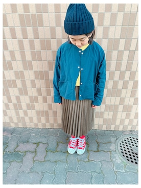 「アコーディオンプリーツ」｜「アイテム（スカート）」を使った、uuarinさん（キッズ・131cm）の秋コーディネート