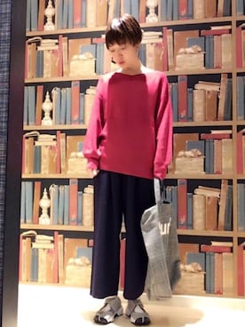 「THE SHOP TK （ザ ショップ ティーケー ）の◆【しわ防止】ボックスタックワイドパンツ（その他パンツ）」を使った、nkさん（レディース・154cm）の秋コーディネート