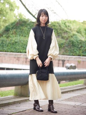 「骨格ウェイブ」｜「アイテム（ワンピース/ドレス）」を使った、LANVIN en Bleu STAFFさん（レディース・165cm）の秋コーディネート