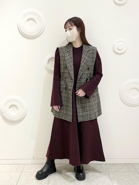 「アイテム（ワンピース/ドレス、レッド系）」を使った、LANVIN en Bleu STAFFさん（レディース・155cm）の秋コーディネート