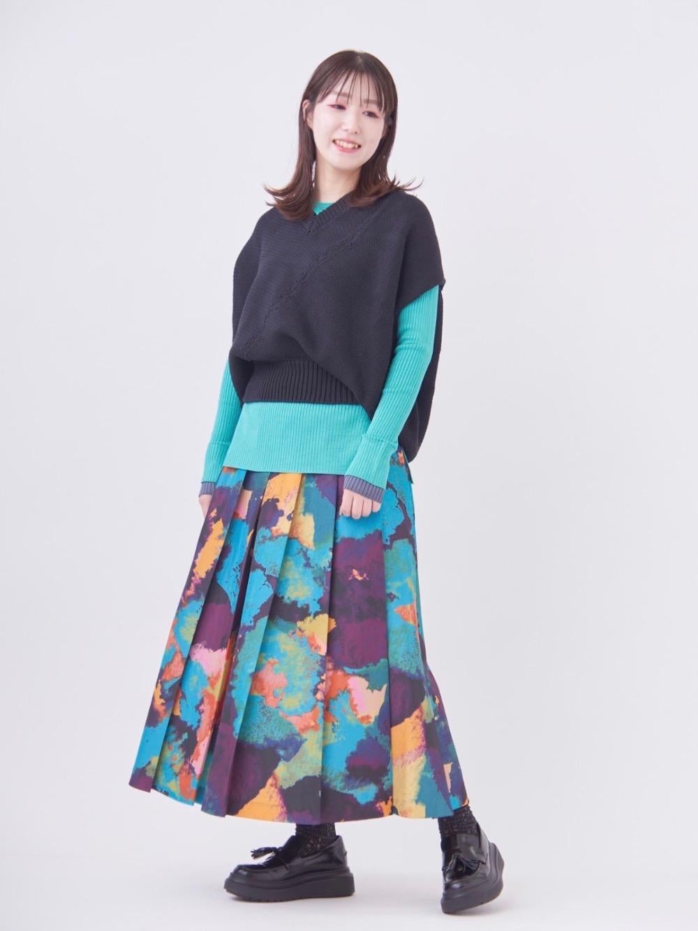 LANVIN en Bleu アートプリントプリーツスカート フレアスカート LANVIN en Bleu（ランバンオンブルー）の「アートプリントプリーツ