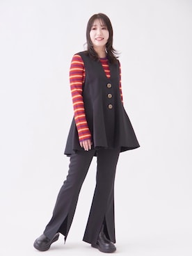 「LANVIN en Bleu（ランバンオンブルー）のリブボーダーニット（ニット/セーター）」を使った、LANVIN en Bleu STAFFさん（レディース・155cm）の秋コーディネート