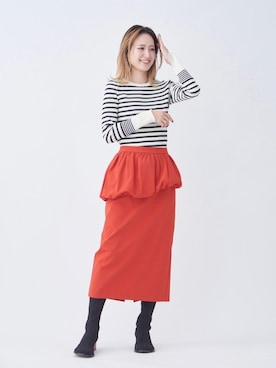 「LANVIN en Bleu（ランバンオンブルー）のリブボーダーニット（ニット/セーター）」を使った、LANVIN en Bleu STAFFさん（レディース・168cm）の秋コーディネート