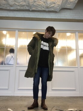 「AVIREX（アヴィレックス）のアイテム（モッズコート）」を使った、えり坊さん（レディース・161cm）の冬コーディネート