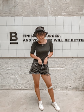「shorts」｜「アイテム（帽子）」を使った、Justineさん（レディース・164cm）の夏コーディネート