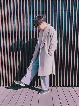 「タケオキクチ(TAKEO KIKUCHI)」｜「アイテム（チェスターコート）」を使った、ナさん（メンズ・183cm）の冬コーディネート
