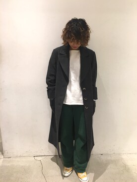 「uncut bound」｜「アイテム（ステンカラーコート）」を使った、Yuka Ozawaさん（レディース・153cm）の冬コーディネート