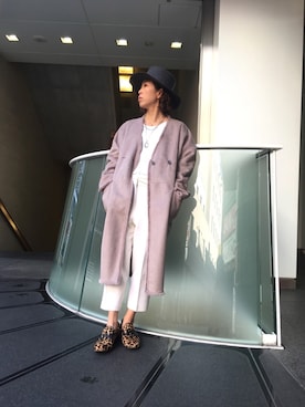 「uncut bound」｜「アイテム（ステンカラーコート）」を使った、Yuka Ozawaさん（レディース・153cm）の冬コーディネート