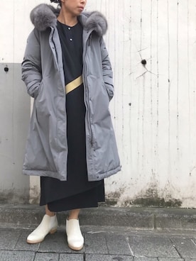 「WOOLRICH（ウールリッチ）のアイテム（ダウンジャケット/コート）」を使った、Yuka Ozawaさん（レディース・155cm）の秋コーディネート