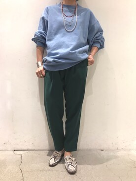 「サックスブルー」｜「アイテム（スリッポン）」を使った、Yuka Ozawaさん（レディース・155cm）の冬コーディネート