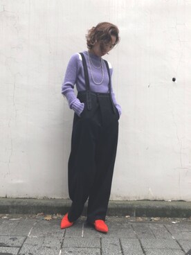 「RUMBLE RED（ランブルレッド）のアイテム（パンツ）」を使った、Yuka Ozawaさん（レディース・155cm）の秋コーディネート