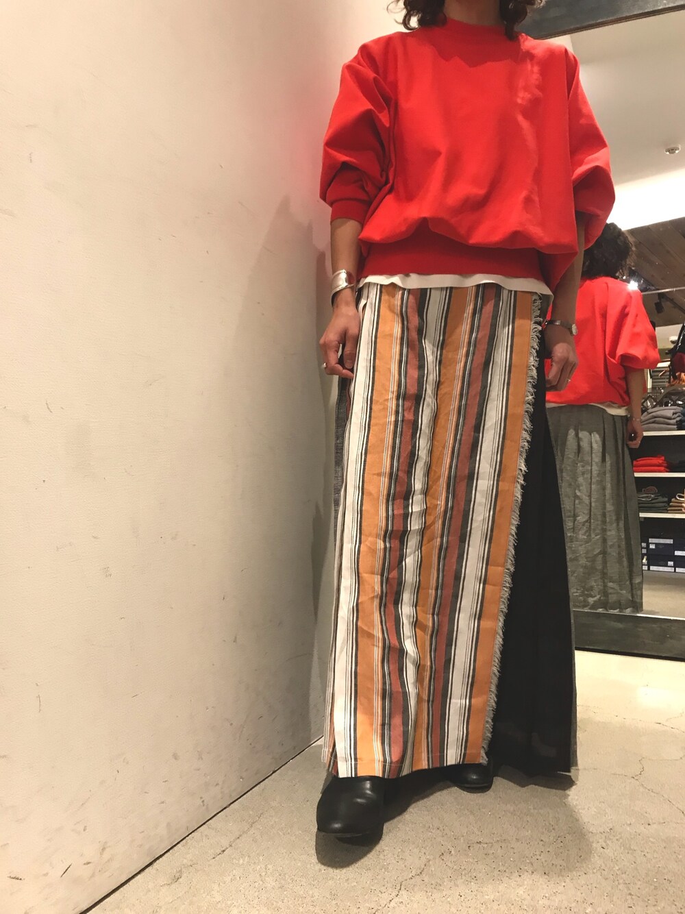 「オトナカジュアル、今日のコーデ、uncut bound、oneilofdublin、スカート、はるコーデ、ootd、outfit、08sircus、春コーデ」｜「O'NEIL of DUBLINのO'neil of Dublin(オニールオブダブリン)　別注リネンロングスカート（スカート、オレンジ系）」を使った、Yuka Ozawaさん（レディース・155cm）の春コーディネートの1枚目の写真