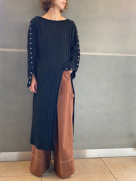 「SCHOTT」｜「アイテム（ワンピース/ドレス）」を使った、Yuka Ozawaさん（レディース・155cm）の秋コーディネート