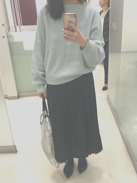 「RETRO GIRL（レトロガール）のアイテム（ニット/セーター、グリーン系）」を使った、カナピさん（レディース・160cm）の春コーディネート