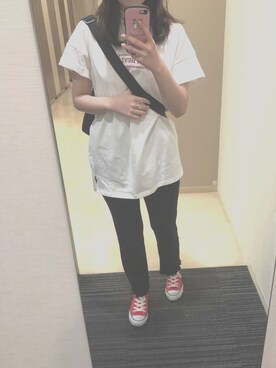 「jouetie（ジュエティ）のレイヤードパッチTEE（Tシャツ/カットソー、ホワイト系）」を使った、カナピさん（レディース・160cm）の夏コーディネート