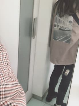 「jouetie（ジュエティ）のヒカリカメラ チェックシャツ（シャツ/ブラウス、ベージュ系）」を使った、カナピさん（レディース・160cm）の冬コーディネート