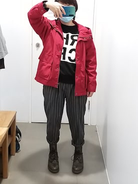 「red」｜「アイテム（その他アウター）」を使った、Akiraさん（レディース・155cm）の冬コーディネート