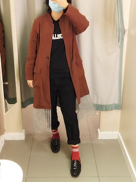 「red」｜「アイテム（ピーコート）」を使った、Akiraさん（レディース・155cm）の冬コーディネート