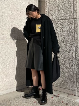 「ハーフパンツ」｜「アイテム（チェスターコート）」を使った、Yurinaさん（レディース・166cm）の冬コーディネート