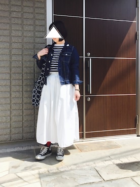 「ミナペルホネン」｜「アイテム（デニムジャケット）」を使った、na.さん（レディース・160cm）の春コーディネート