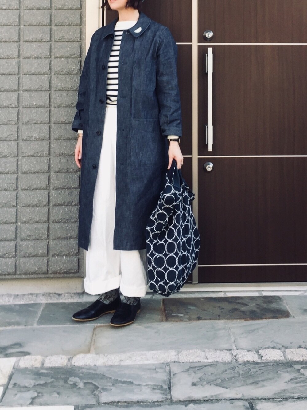 「オトナ女子、ボーダー、ゴーシュ、ミナペルホネン、que shoes」｜「Le TricoteurのコットンガンジーセーターST WOMEN（ニット/セーター、その他）」を使った、na.さん（レディース・160cm）の秋コーディネートの1枚目の写真