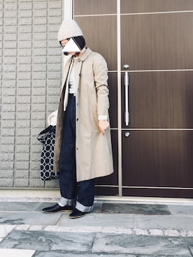 「バーバリー」｜「アイテム（ニットキャップ/ビーニー）」を使った、na.さん（レディース・160cm）の冬コーディネート