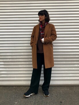 「JUNRED（ジュンレッド）のアイテム（チェスターコート）」を使った、MOTOCHIKAさん（レディース・168cm）の冬コーディネート