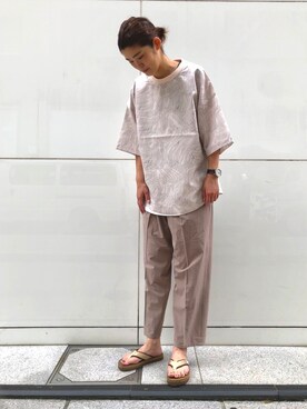 「JUNRED（ジュンレッド）の【AIR DRY/エアドライ】ワイドパンツ（その他パンツ）」を使った、MOTOCHIKAさん（レディース・168cm）の夏コーディネート