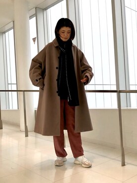 「JUNRED（ジュンレッド）のアイテム（ステンカラーコート）」を使った、MOTOCHIKAさん（レディース・168cm）の秋コーディネート