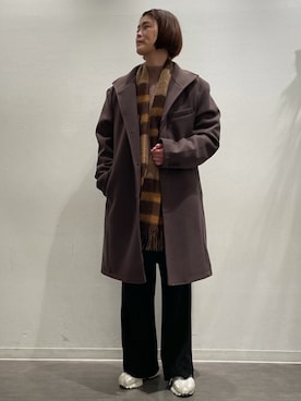 「JUNRED（ジュンレッド）のアイテム（チェスターコート）」を使った、MOTOCHIKAさん（レディース・168cm）の冬コーディネート