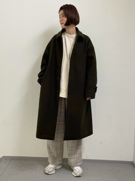 「JUNRED（ジュンレッド）のアイテム（ステンカラーコート）」を使った、MOTOCHIKAさん（レディース・168cm）の冬コーディネート