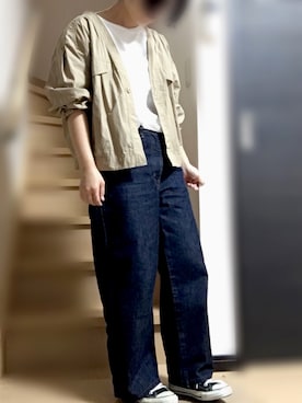 「studio CLIP（スタディオクリップ）のアイテム（ノーカラージャケット）」を使った、A       さん（レディース・151cm）の秋コーディネート