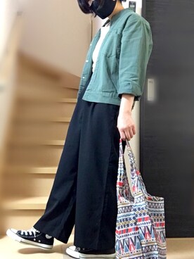 「エコバッグ」｜「アイテム（ライダースジャケット）」を使った、A       さん（レディース・151cm）の秋コーディネート