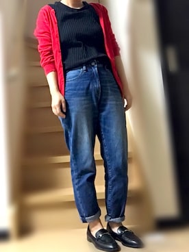「赤いカーディガン」｜A       さん（レディース・152cm）の秋コーディネート