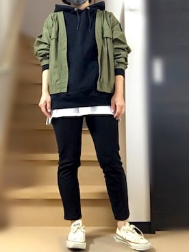 「studio CLIP（スタディオクリップ）のアイテム（ノーカラージャケット）」を使った、A       さん（レディース・152cm）の秋コーディネート