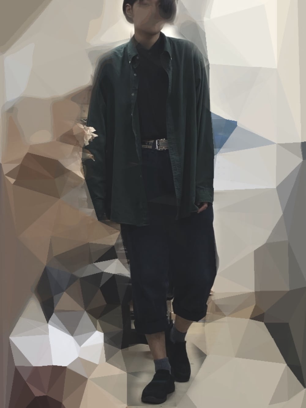 「ラルフローレン、古着、ゆるコーデ、おしゃれさんと繋がりたい、オトナカジュアル」｜「POLO RALPH LAURENのアイテム（シャツ/ブラウス、グリーン系）」を使った、WACA.さん（メンズ・183cm）の春コーディネートの1枚目の写真