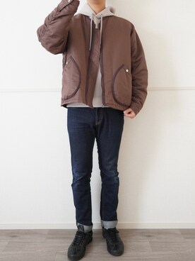 「kutir（クティール）のアイテム（MA-1）」を使った、ゆぷさん（メンズ・175cm）の冬コーディネート