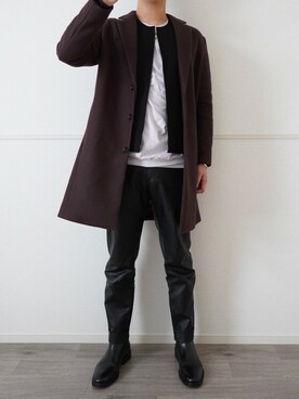 「FACTOTUM（ファクトタム）のアイテム（ノーカラージャケット）」を使った、ゆぷさん（メンズ・175cm）の冬コーディネート