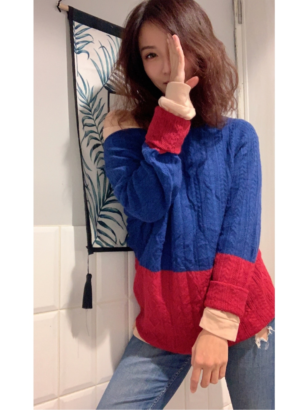 「LACOSTEのアイテム（ニット/セーター、ブルー系）」を使った、liting1111hさん（レディース・158cm）の冬コーディネートの1枚目の写真