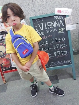 「アイテム（その他、ブラック系）」を使った、るるさん（キッズ・120cm）の夏コーディネート