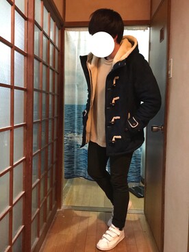 「no brand（ノーブランド）のアイテム（ダッフルコート）」を使った、あっちゃんさん（メンズ・169cm）の冬コーディネート