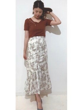 「DURAS（デュラス）のフロントボタン花柄スカート（スカート、ホワイト系）」を使った、shizuka2154さん（レディース・163cm）の夏コーディネート