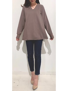 「fosiのアイテム（Tシャツ/カットソー、ブラウン系）」を使った、shizuka2154さん（レディース・163cm）の秋コーディネート