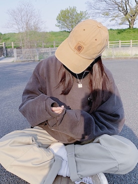 「Carhartt（カーハート）のCarhartt / カーハート Odessa Cap（キャップ、ベージュ系）」を使った、ruuさん（レディース・155cm）の春コーディネート