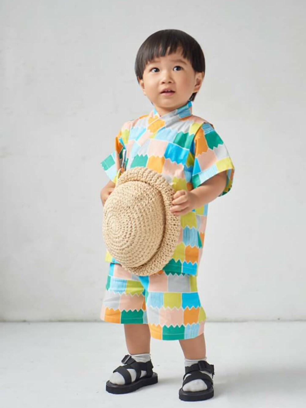 「甚平、夏コーデ、男の子、summer、kippis、夏祭り、手作り、muuamuua、浴衣、子供和服」｜「muua muuaのアイテム（浴衣、その他）」を使った、Mathilda Linさん（キッズ・80cm）の夏コーディネートの1枚目の写真