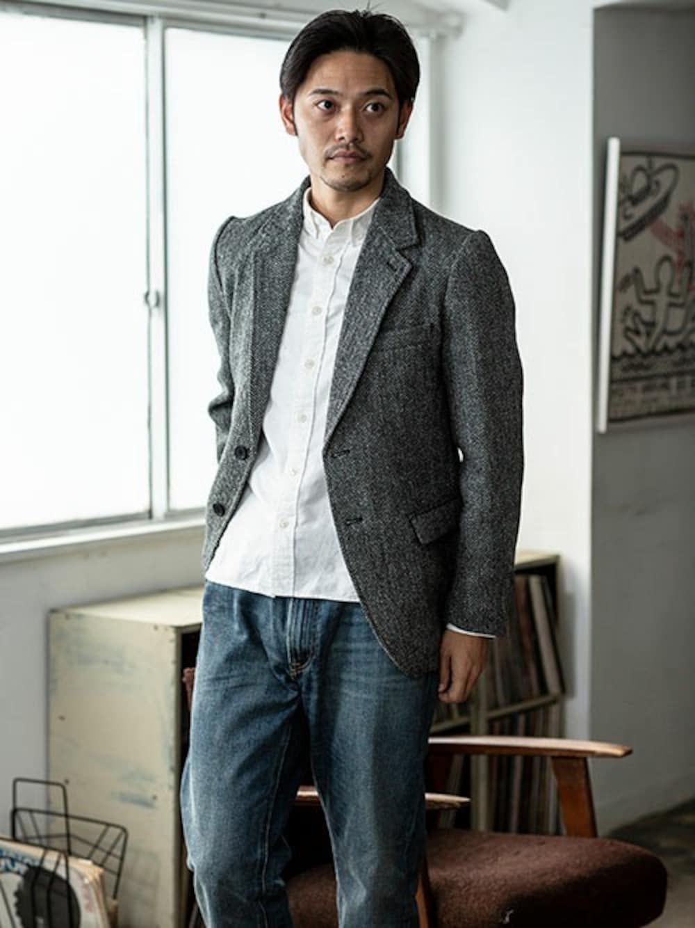 wa-ta(HERRINGBONE CLUB)|HARRIS TWEEDのテーラードジャケットを使っ
